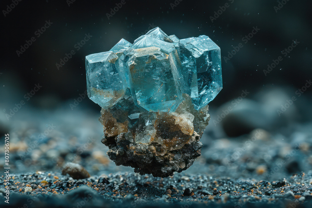 A cluster of blue crystals is positioned on top of a rock, showcasing the vibrant hues and unique formations of the crystals A cluster of blue crystals is positioned on top of a rock, showcasing the vibrant hues and unique formations of the crystals
