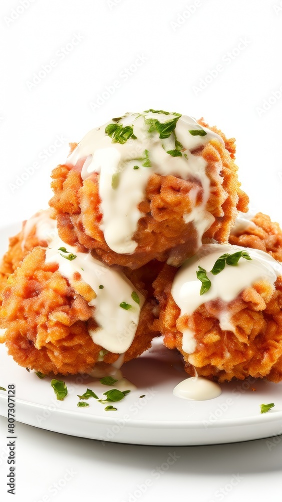 Breaded chicken meatballs with oozing stretchy mozzarella cheese isolated on a white background. Breaded chicken meatballs with oozing stretchy mozzarella cheese isolated on a white background.