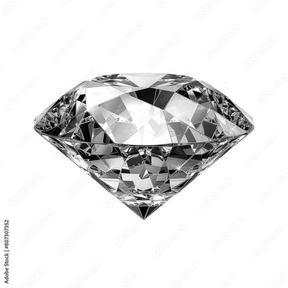 Luxury Diamond Jewel. Realistic Shining Crystal on White Background. Isolated 3D Object perfect