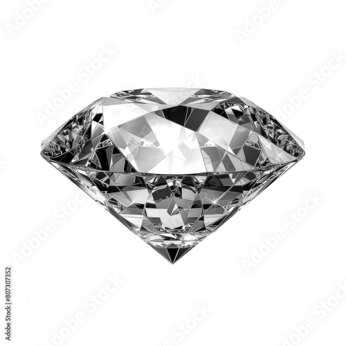Luxury Diamond Jewel. Realistic Shining Crystal on White Background. Isolated 3D Object perfect