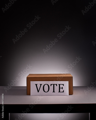 Voting box on desk with free space above it