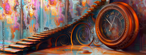 Time takes on a psychedelic form with a mesmerizing clock, its vibrant colors and abstract patterns creating an unconventional and mind-bending rusty experience. photo