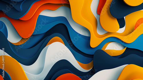 Vibrant Abstract Background with Flowing Waves in Blue, Orange, and White