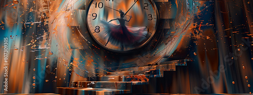 Time takes on a psychedelic form with a mesmerizing clock with a ballerina, its vibrant colors and abstract patterns creating an unconventional and mind-bending experience. photo