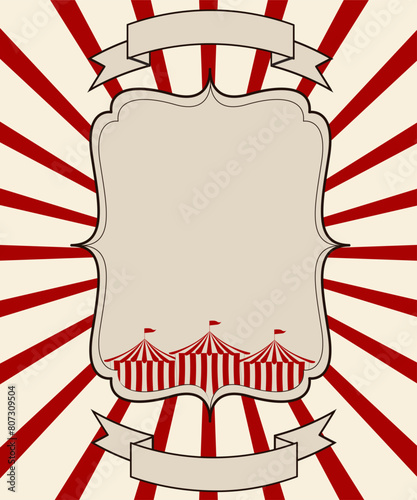Vintage circus banner with carnival tents. Vintage circus art style. Vector banner.