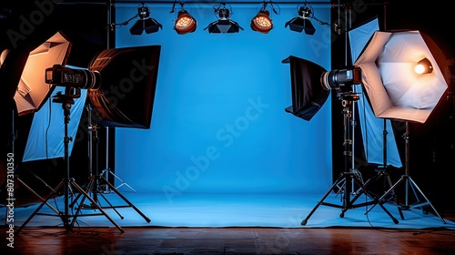  A cluster of lights resting on a blue backdrop, with three lights positioned on either side