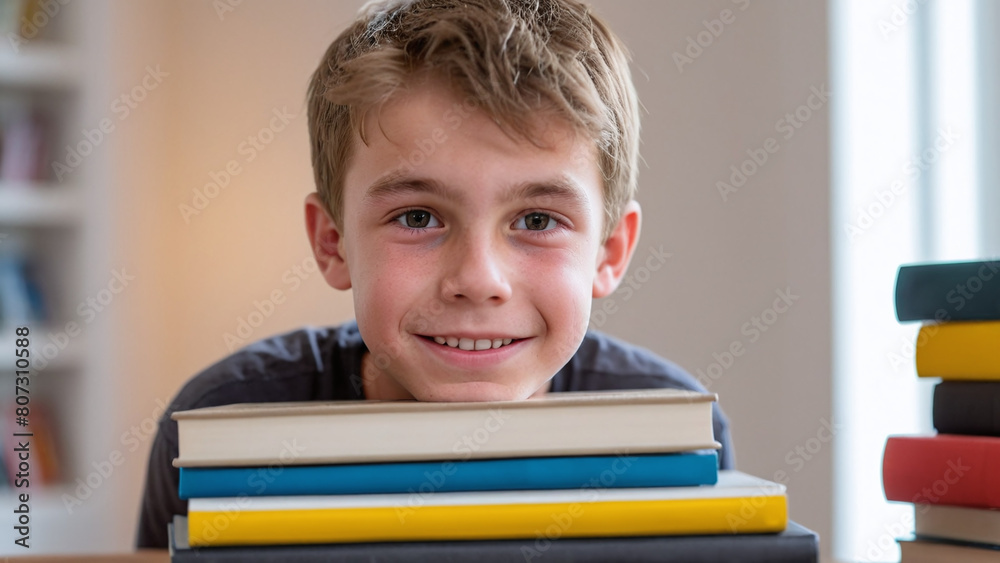 Scholarly Youth: A Portrait of Knowledge and Ambition, Surrounded by Books in a Studio Setting boy teen white Scholarly Youth: A Portrait of Knowledge and Ambition, Surrounded by Books in a Studio Setting boy teen white