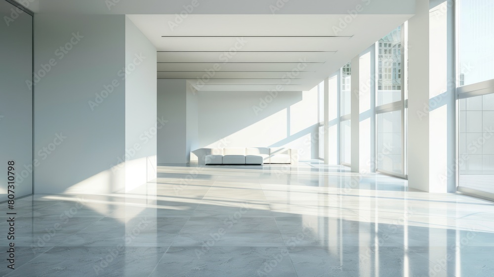Fototapeta premium Minimalist white interior empty room decoration style, AI generated image.