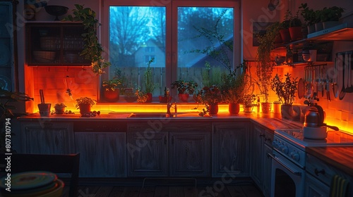   A kitchen adorned with numerous potted plants on both the countertop and windowsill