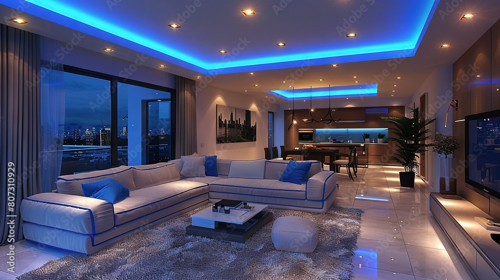 A cozy living room boasts an array of furniture and a flat-screen TV perched atop a hardwood floor, nestled beside a captivating window A cozy living room boasts an array of furniture and a flat-screen TV perched atop a hardwood floor, nestled beside a captivating window