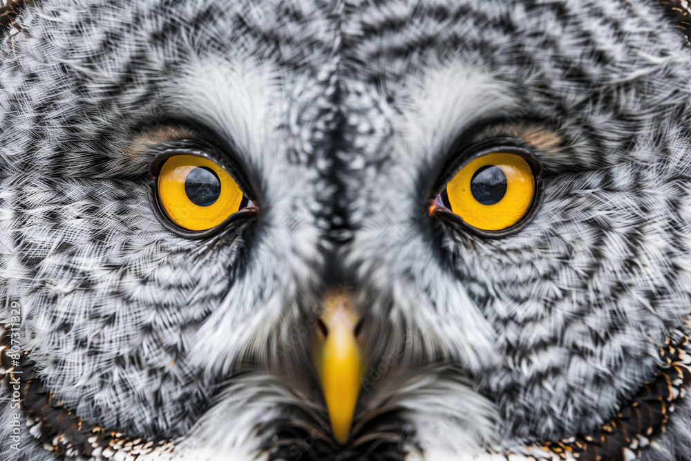 Front-facing photo of an owl, focus on the eyes. Front-facing photo of an owl, focus on the eyes.