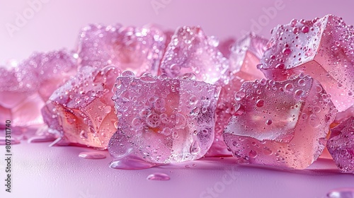  Pink flowers with water droplets on petals