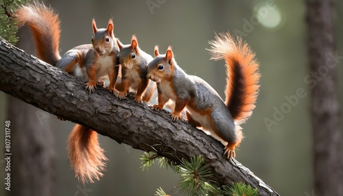 A pack of playful squirrels frolicking among the b upscaled 3 photo