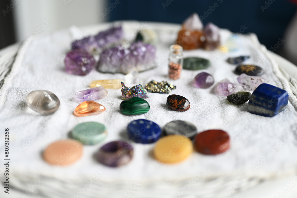 A beautiful assortment of healing crystals and flowers. Fresh and vibrant, moody crystals. Amethyst, citrine, quartz, and rare crystals. A beautiful assortment of healing crystals and flowers. Fresh and vibrant, moody crystals. Amethyst, citrine, quartz, and rare crystals.