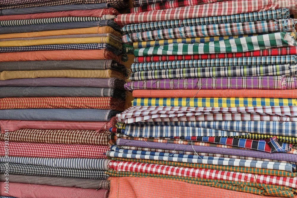 Close up view of multi colour striped traditional African Ghanaian cotton print materials Close up view of multi colour striped traditional African Ghanaian cotton print materials