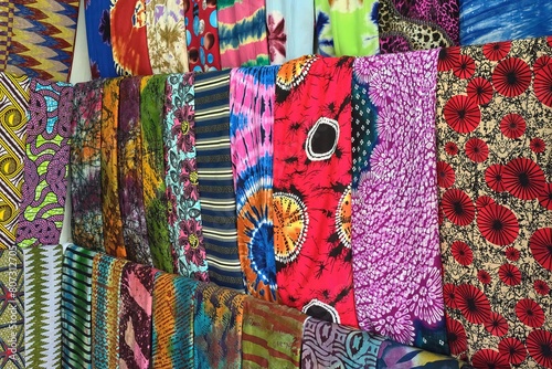 Mixture of beautiful traditional African Ghanaian multi colour and multi pattern print materials photo