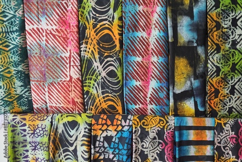 Beautiful hanging traditional African Ghanaian multi colour cotton prints with multi patterns