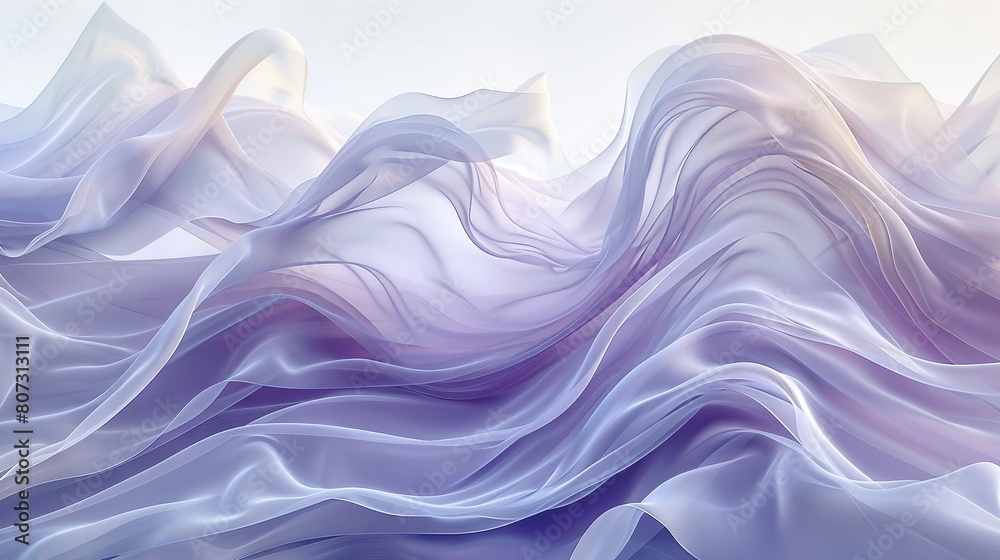 Image of white-purple fabric wave on light blue background with sky in background Image of white-purple fabric wave on light blue background with sky in background