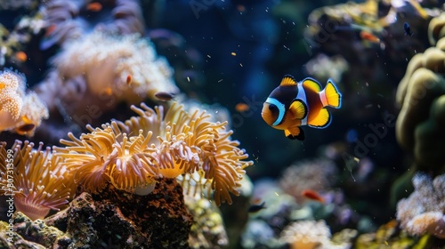 The cute Nemo fish hides in the anemone