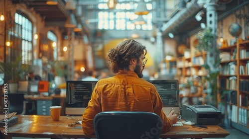 Man Sitting at Desk in Library