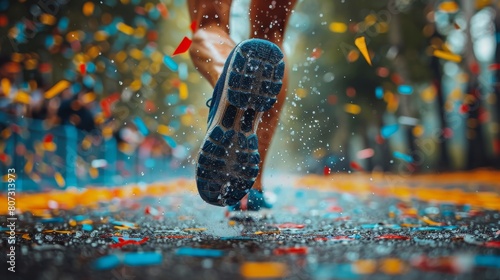 Person Running in Rain With Feet in Air