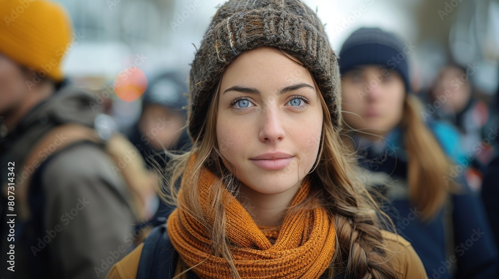Woman Walking Down Street in Beanie Woman Walking Down Street in Beanie