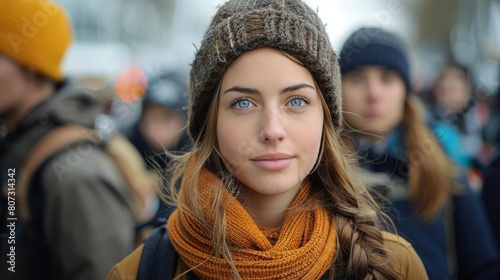 Woman Walking Down Street in Beanie