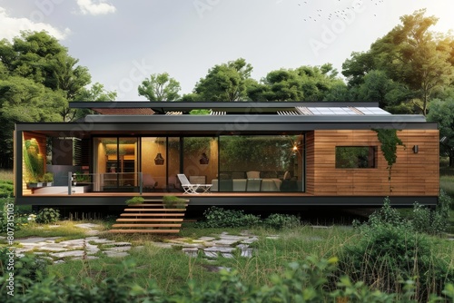 Contemporary eco-friendly off-grid house design with modern features and sustainable technology