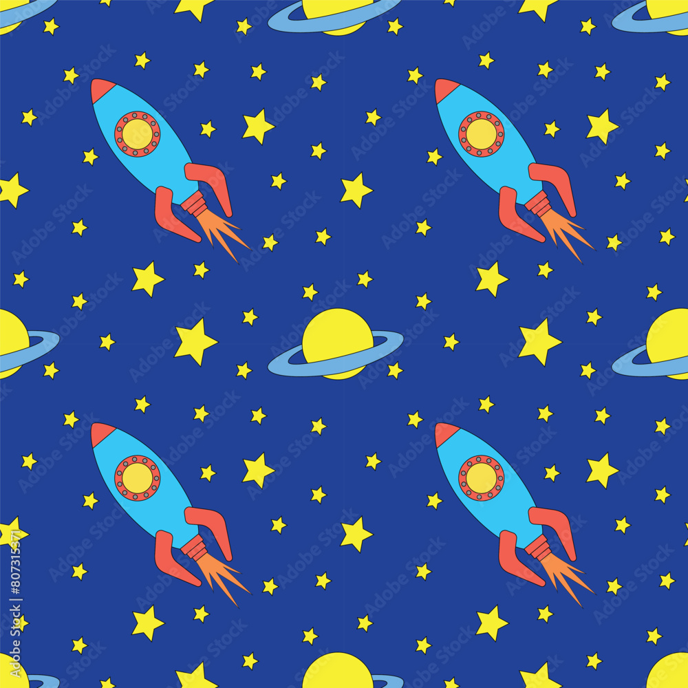 star and planet pattern, rocket, space