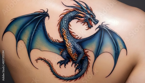 Create a tattoo of a mythical dragon with scales s photo