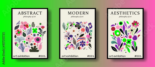 Wallpaper Mural Abstract groovy floral posters in modern trendy minimal mid-century neutral style. Design template for print, postcard, cover. Torontodigital.ca