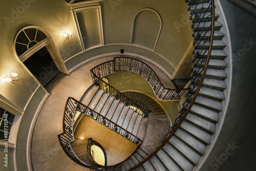 Historical Spiral Staircase in Traditional British Architecture in London, UK