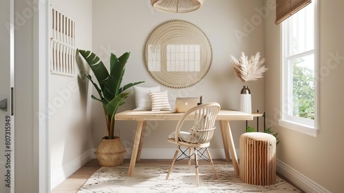 Design a home office that is both stylish and functional. The office should be located in a quiet area of the home.