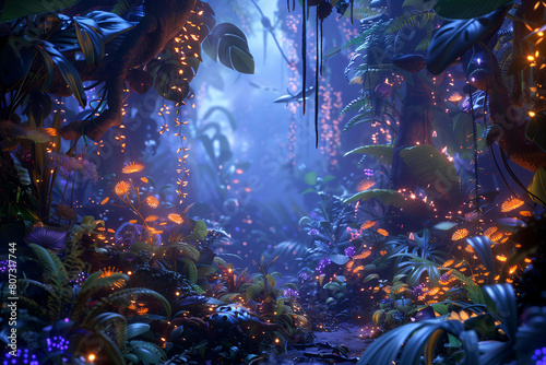 Magical forest comes to life, with glowing plants and whimsical creatures © tzu