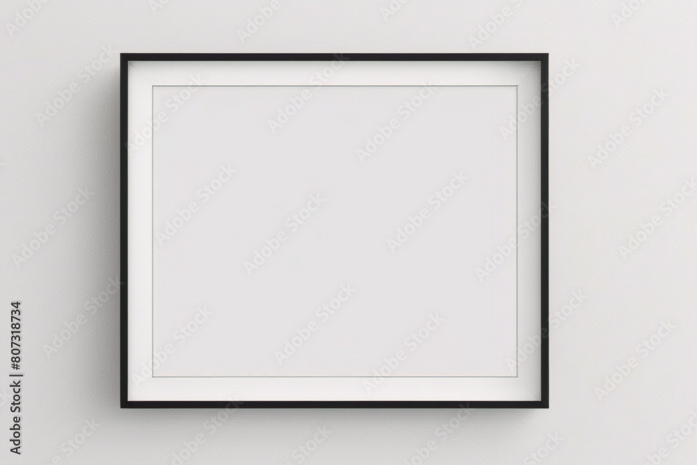 Marco blanco apoyado en el suelo blanco en maqueta interior. Plantilla de una imagen enmarcada en una representación 3D de pared Marco blanco apoyado en el suelo blanco en maqueta interior. Plantilla de una imagen enmarcada en una representación 3D de pared