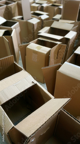 Cardboard Packaging Boxes in Empty Room, Moving Preparation