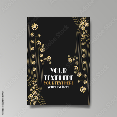 Wallpaper Mural Modern Art Nuevo luxury template golden-black, A4 page, menu, card, invitation, lines flowers and city lights Torontodigital.ca