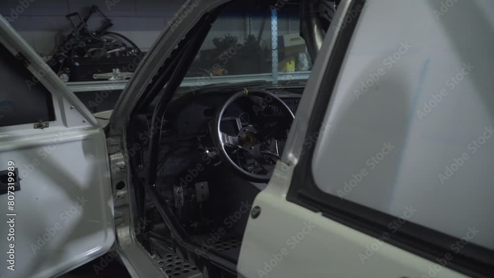 Tuning car. engine in garage. the drift car . Car service. Close-up, Car Repair at Service station. avttomobile engine block at service station, brake pads, polishing