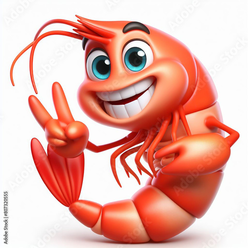 3D funny shrimp cartoon on white background