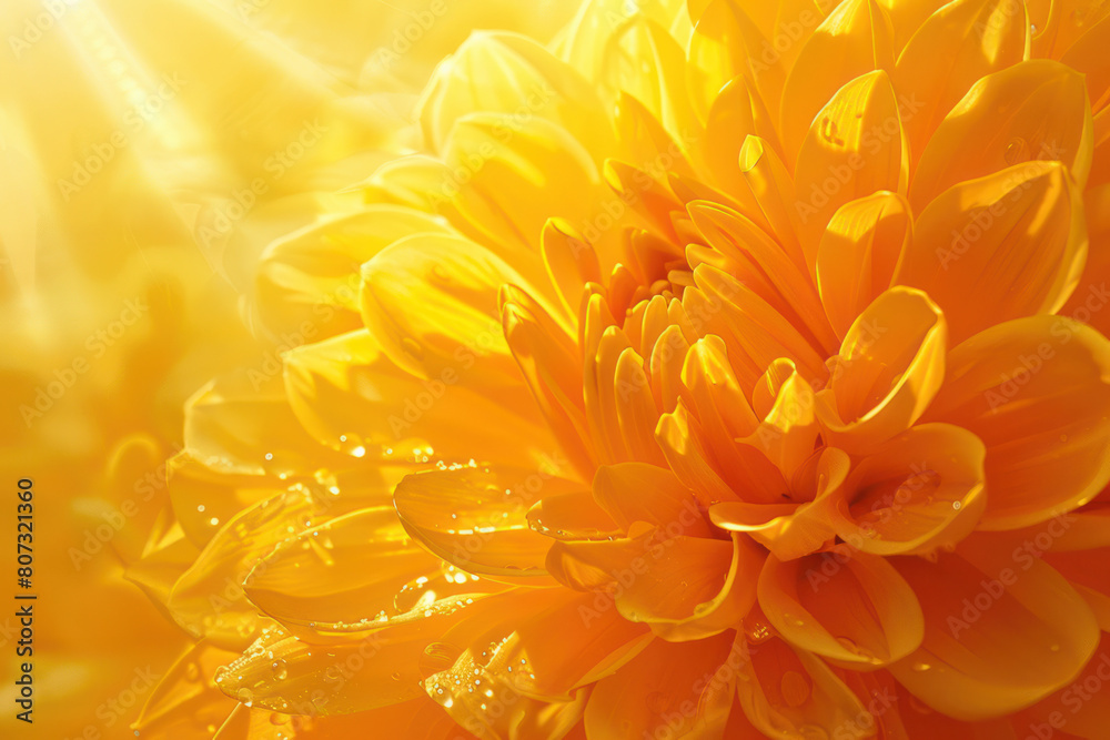 Detailed view of a vibrant yellow flower with its petals and center in focus Detailed view of a vibrant yellow flower with its petals and center in focus
