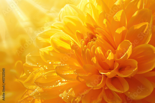 Detailed view of a vibrant yellow flower with its petals and center in focus