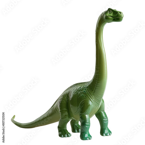 Green Plastic Brachiosaurus Toy with Long Neck and Detailed Textures - Isolated - Transparent Background