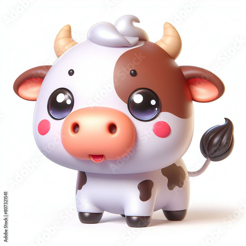 3D funny cow cartoon on white background 