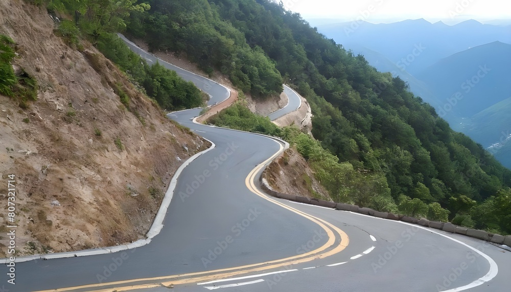 A winding mountain road clinging to a steep slope upscaled 4