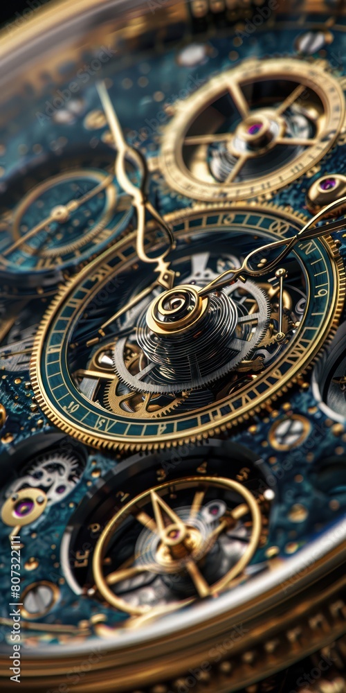 A close up of a steampunk watch with a beautiful clockwork mechanism.