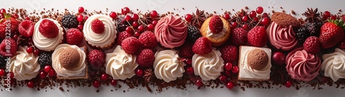 panorama of rows of dessert cakes
