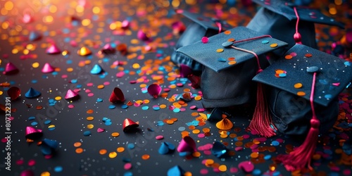 Graduation Caps and Confetti on Table