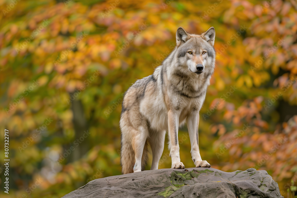 pack leader, gray wolf standingon the rock a forest nature wildlife. pack leader, gray wolf standingon the rock a forest nature wildlife.
