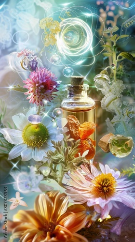 Energetic Herbal Essences and Blooming Flowers