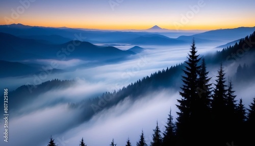 Beautiful scenery landscape of clouds over mountains with haze sky background created with generative ai.